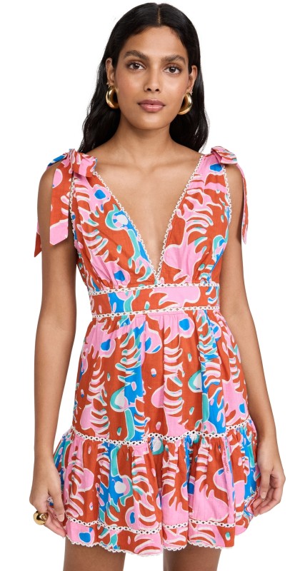 Poupette St Barth Mini Cara Dress Red Geo Afro