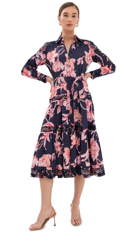 Figue Molly Dress Floral Sketch Royal Dusk