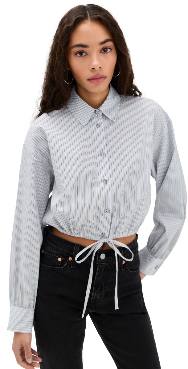 rag & bone Georgie Stripe Poplin Shirt Fog Stripe