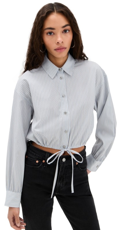 rag & bone Georgie Stripe Poplin Shirt Fog Stripe