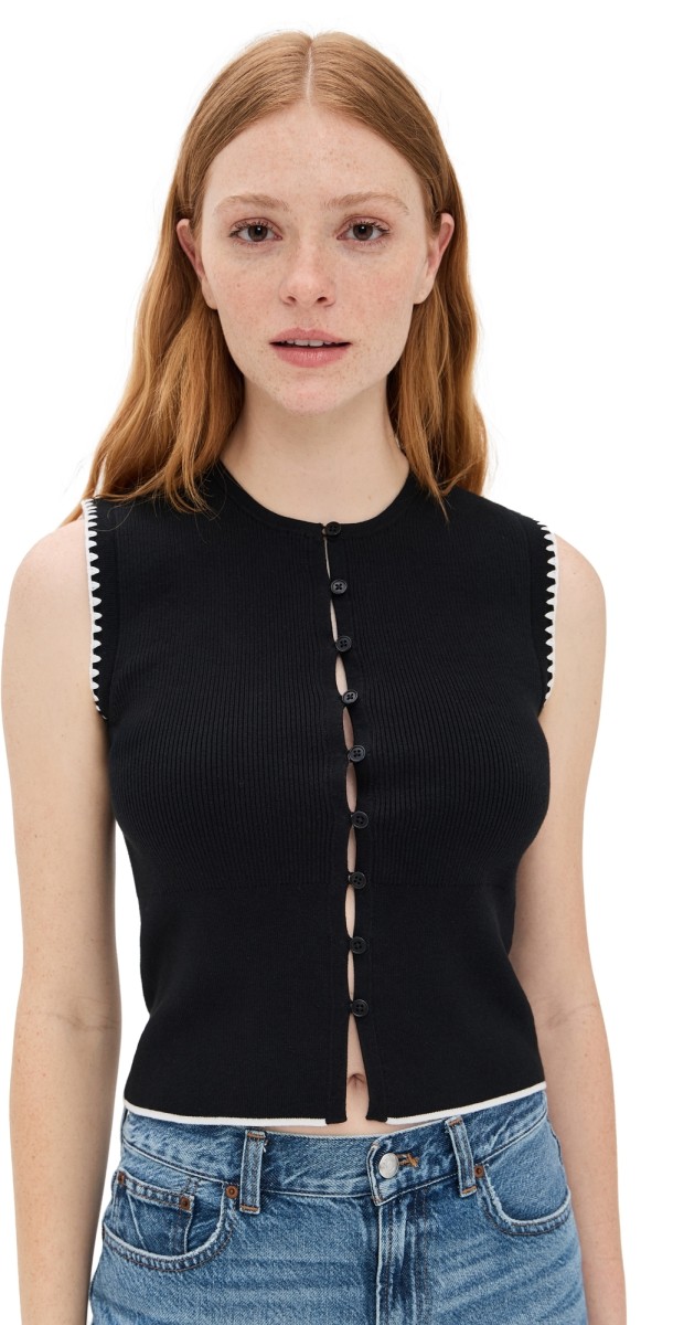 Madewell Blanket Stitch Crewneck Sweater Tank Jet Black Combo