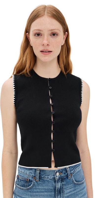 Madewell Blanket Stitch Crewneck Sweater Tank Jet Black Combo