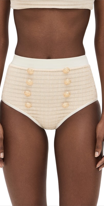 PatBO Metallic High Waist Bikini Bottoms Off White