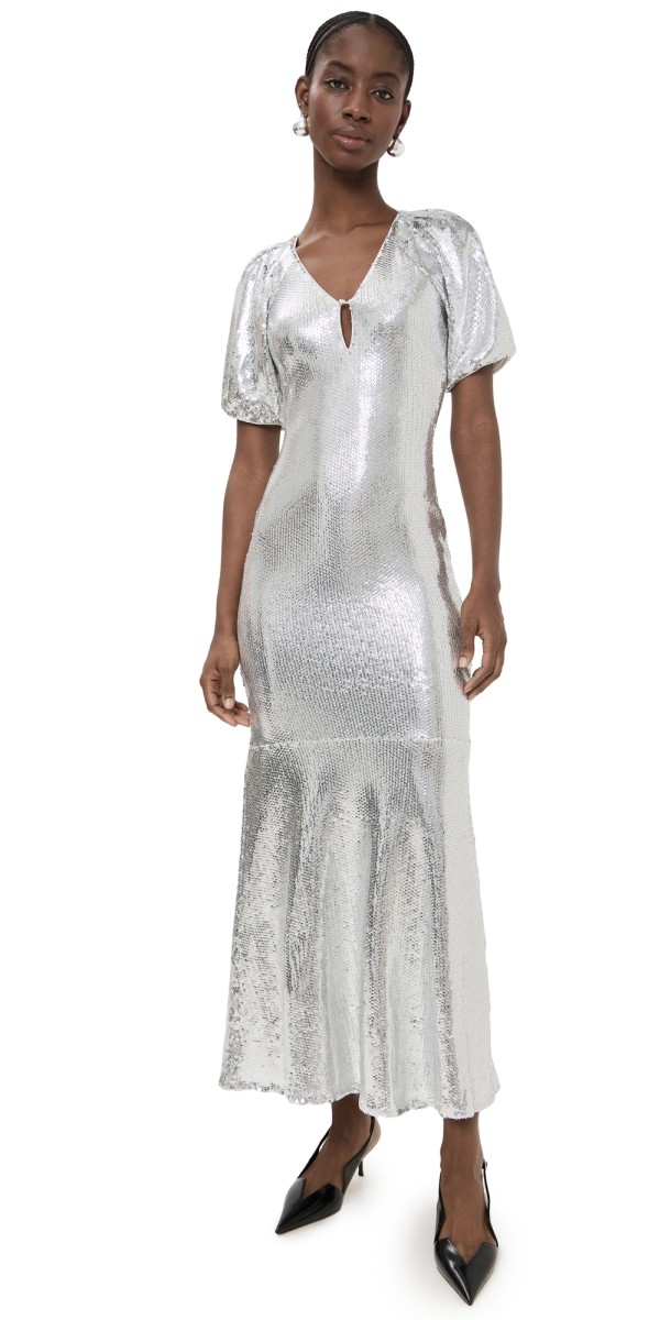 ROTATE Sequin Midi Dress Silver