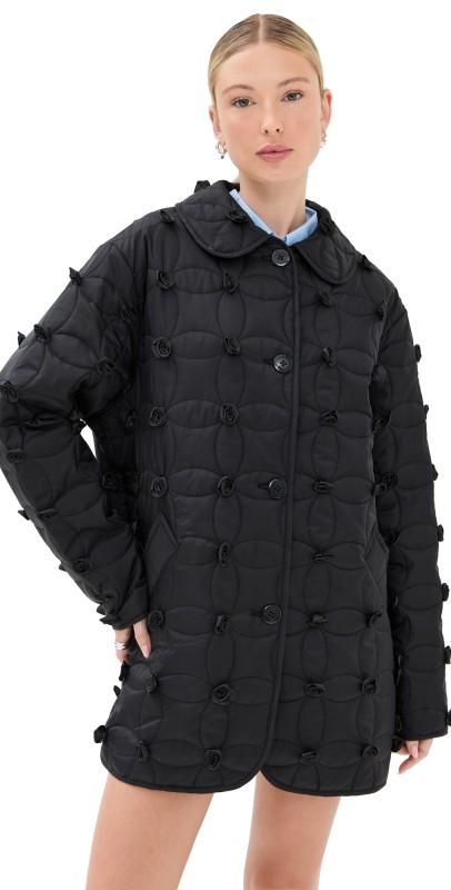 Tanner Fletcher Arnie Nylon Quilted Rosette Jacket Black