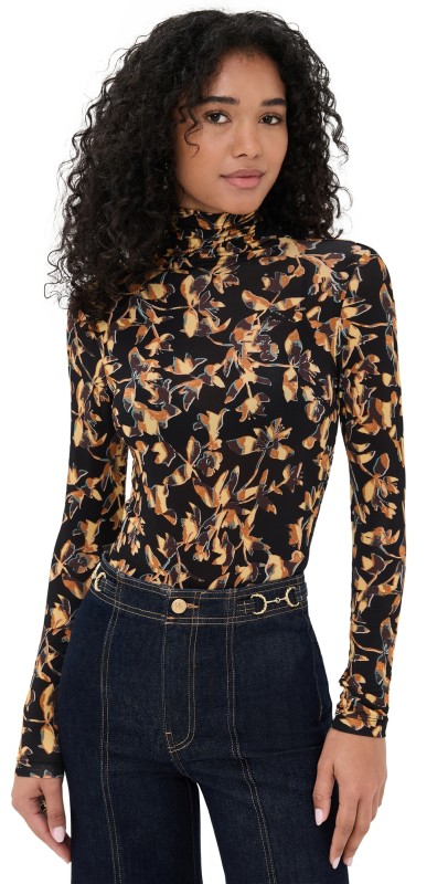 Ulla Johnson Aurelia Jersey Long Sleeve Turtleneck Top Night Lily