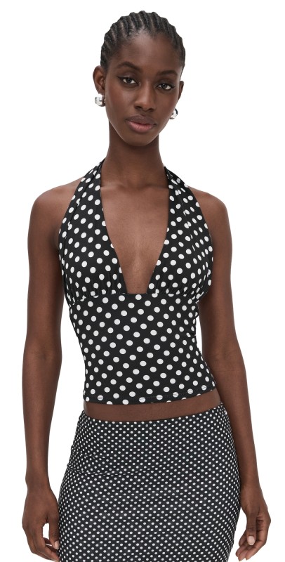 Miaou Mathilde Halter Top Black And White Polka Dot