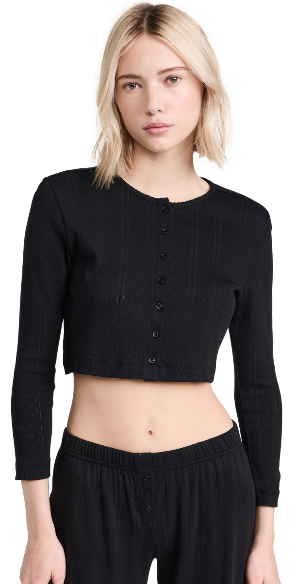 COUCOU The Cropped Cardi: Pointelle Black