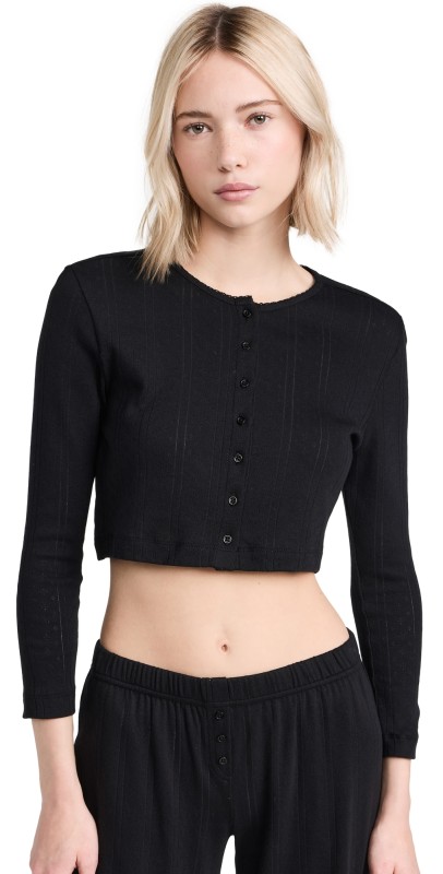 COUCOU The Cropped Cardi: Pointelle Black
