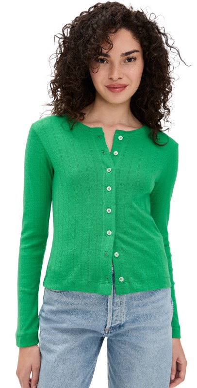 Leset Classic Pointelle Cardigan Vert