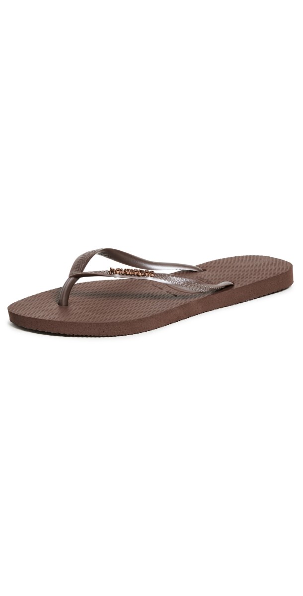 Havaianas Slim Logo Metallic Flip Flops Dark Brown