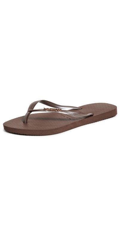 Havaianas Slim Logo Metallic Flip Flops Dark Brown