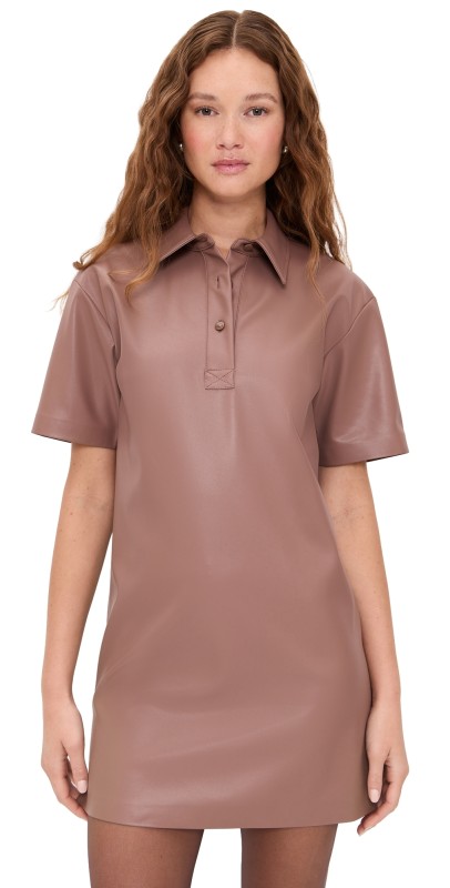 LE BOP Solene Faux Leather Polo Dress Amber