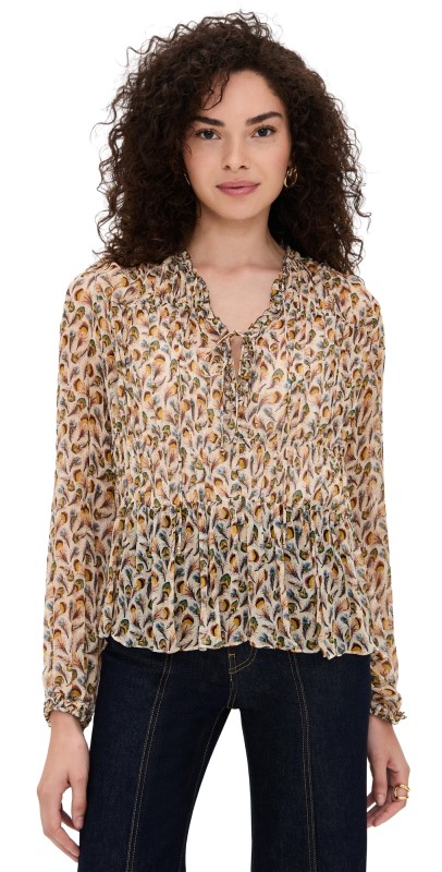 Ulla Johnson Robbie Silk Long Sleeve Front Tie Blouse Swan
