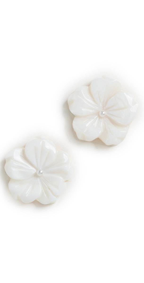 Kenneth Jay Lane Button Pierced Earrings Gold/Pearl