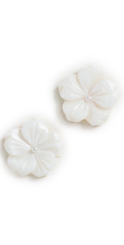 Kenneth Jay Lane Button Pierced Earrings Gold/Pearl