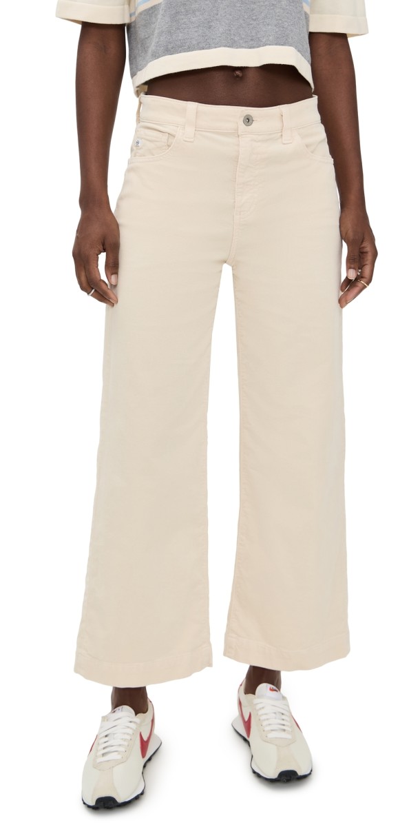 AG Saige Wide Leg Cropped Corduroy Jeans Opal Stone