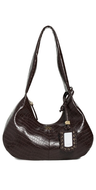 GANNI Bou Bag Hobo Medium Croco Bag Chocolate Fondant