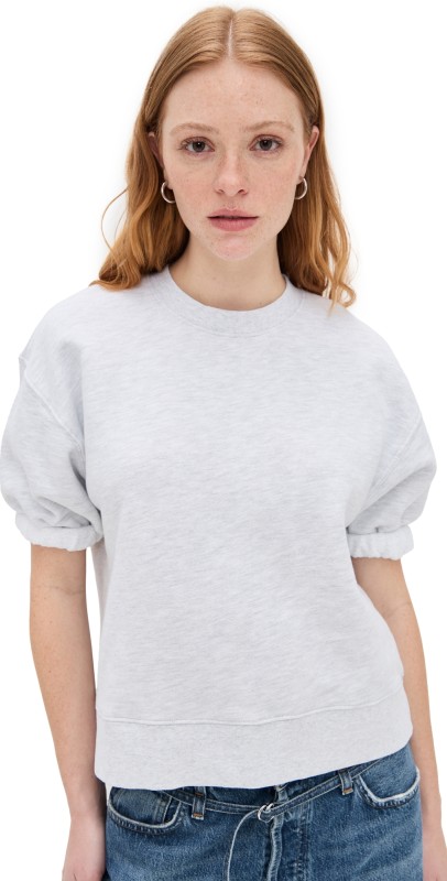 perfectwhitetee Rebecca French Terry 3/4 Puff Sleeve Sweatshirt Ash
