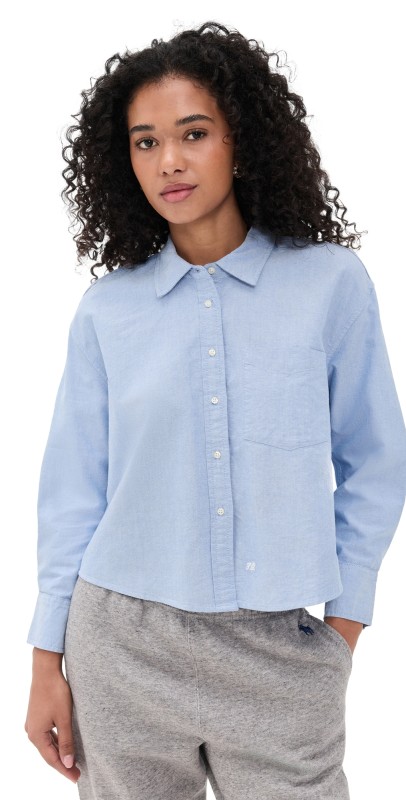 THE GREAT. The Cropped Oxford Shirt Classic Blue