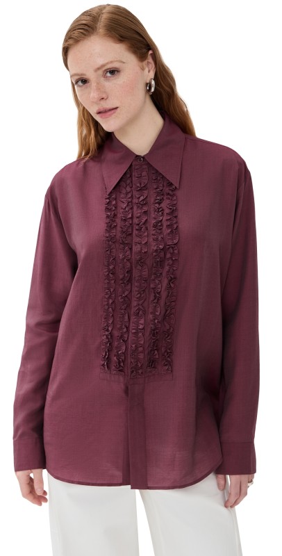 Tibi Silk Voile Easy Tuxedo Shirt Light Mulberry