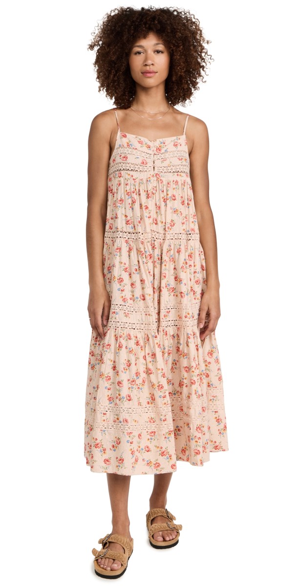 THE GREAT. The Serenade Dress Pale Pink Kerchief Rose Print
