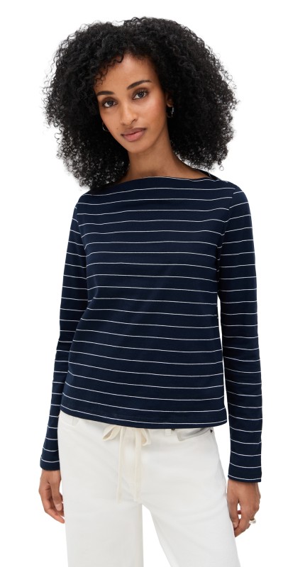 Leset Margo Stripe Boat Neck Long Sleeve Tee Midnight/Natural Stripe