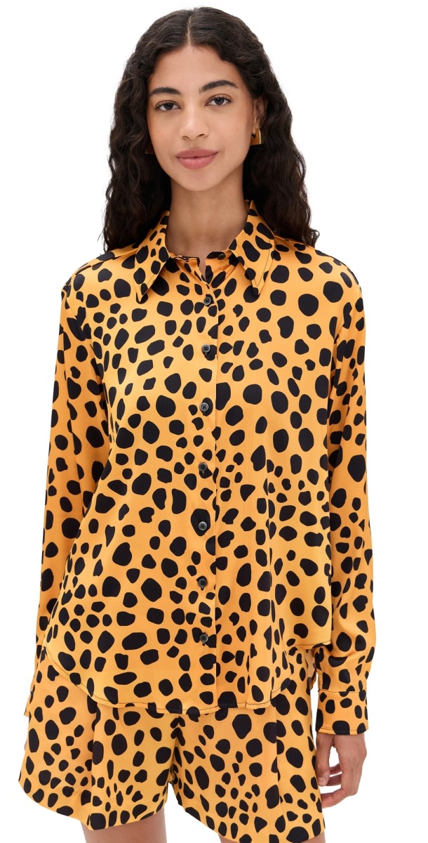 BruceGlen Cheetah Spot Stretch Silk Button Up Shirt Cheetah Spot