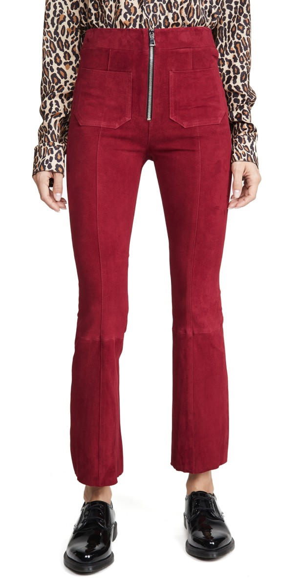SPRWMN Suede Patch Pocket Crop Flare Pants Blood Red