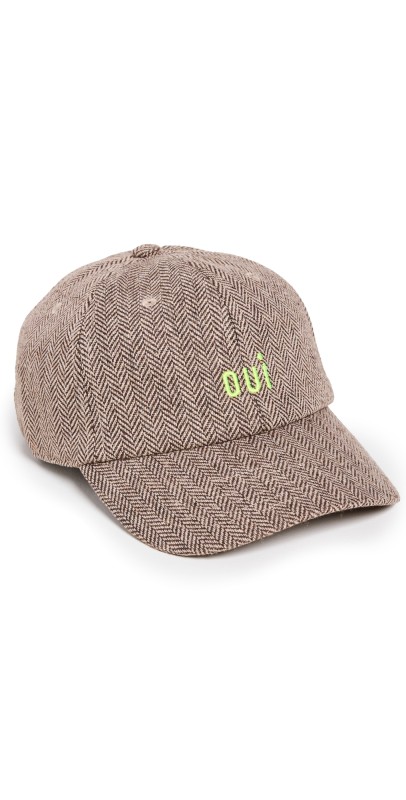 Clare V. Wool Baseball Cap Taupe w/ Neon Yellow