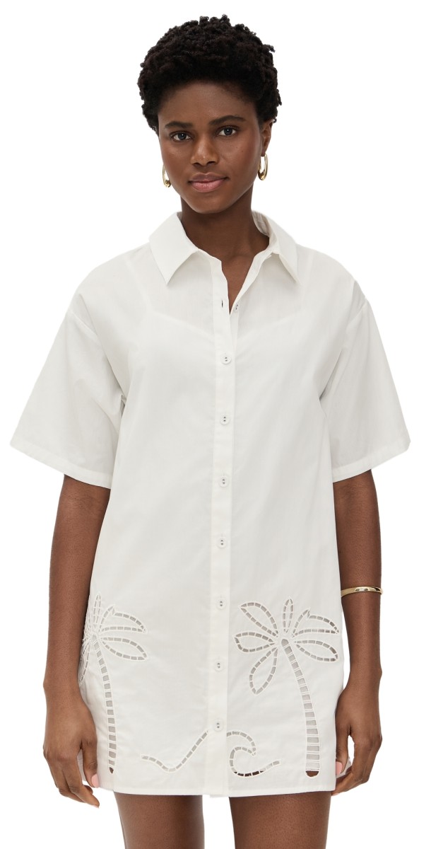 MINKPINK Romina Broderie Shirt Dress White