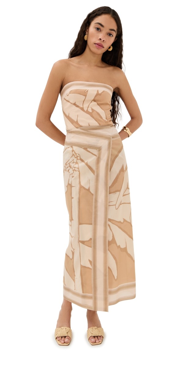 Johanna Ortiz Palms Pontoon Afternoon Ankle Dress Salty Palms Sand/Ecru