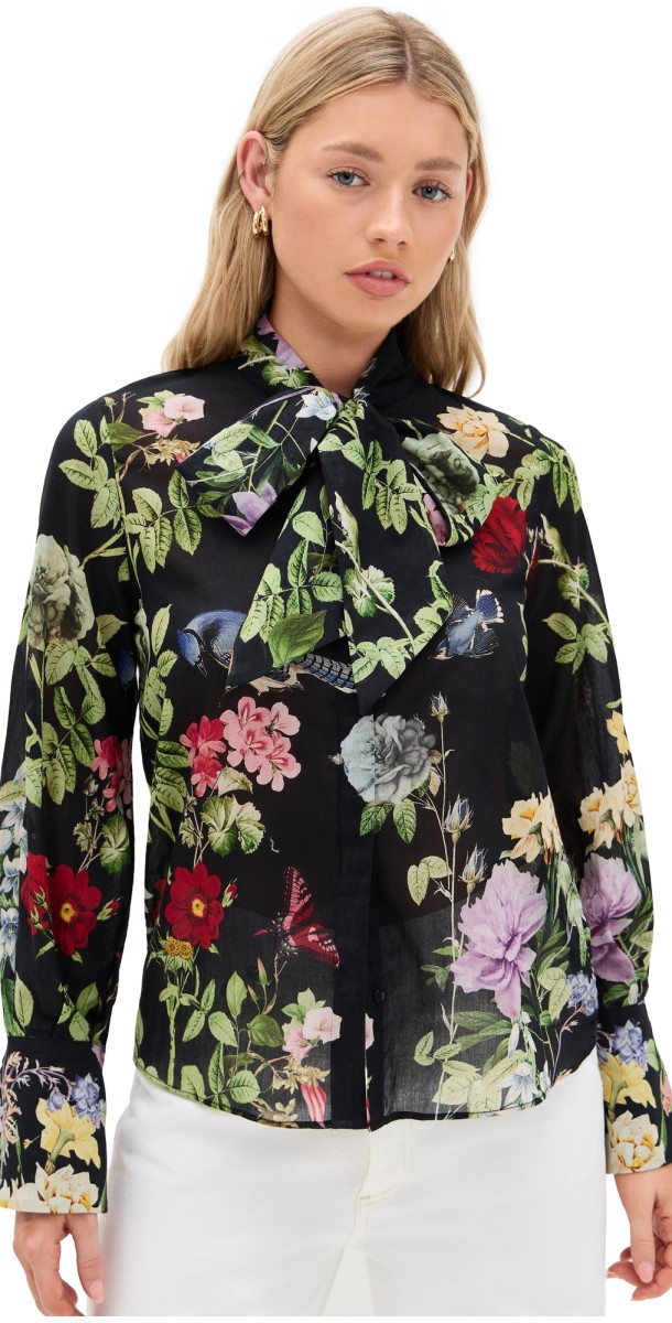 alice + olivia Lloyd Slit Sleeve Button Down Blouse Venus Floral