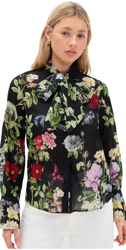 alice + olivia Lloyd Slit Sleeve Button Down Blouse Venus Floral
