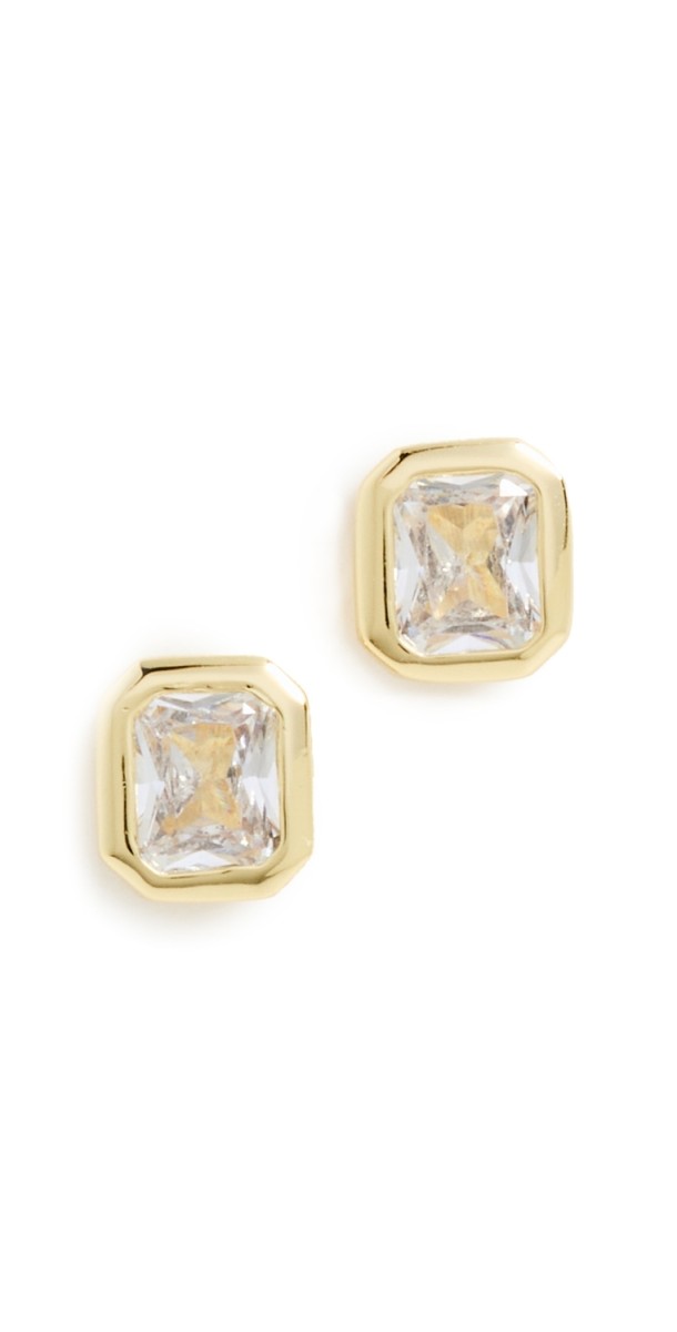 By Adina Eden Colored Bezel Baguette Stud Earrings Gold