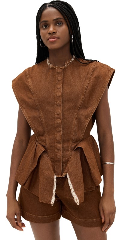 Marques'Almeida Brown Denim Structure Shoulder Cinched Top Brown