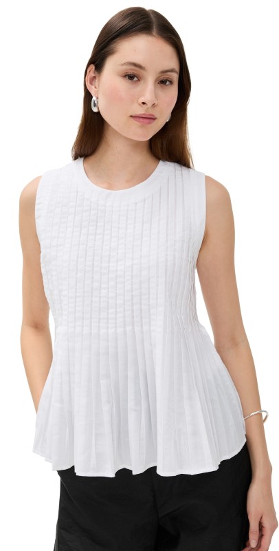 MEIMEIJ Mini Pleats Sleeveless Top Off White
