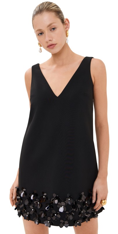 Self Portrait Black Crepe 3D Sequin Mini Dress Black