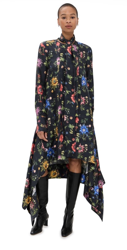 Monse Tie Neck Printed Dress Black Multi