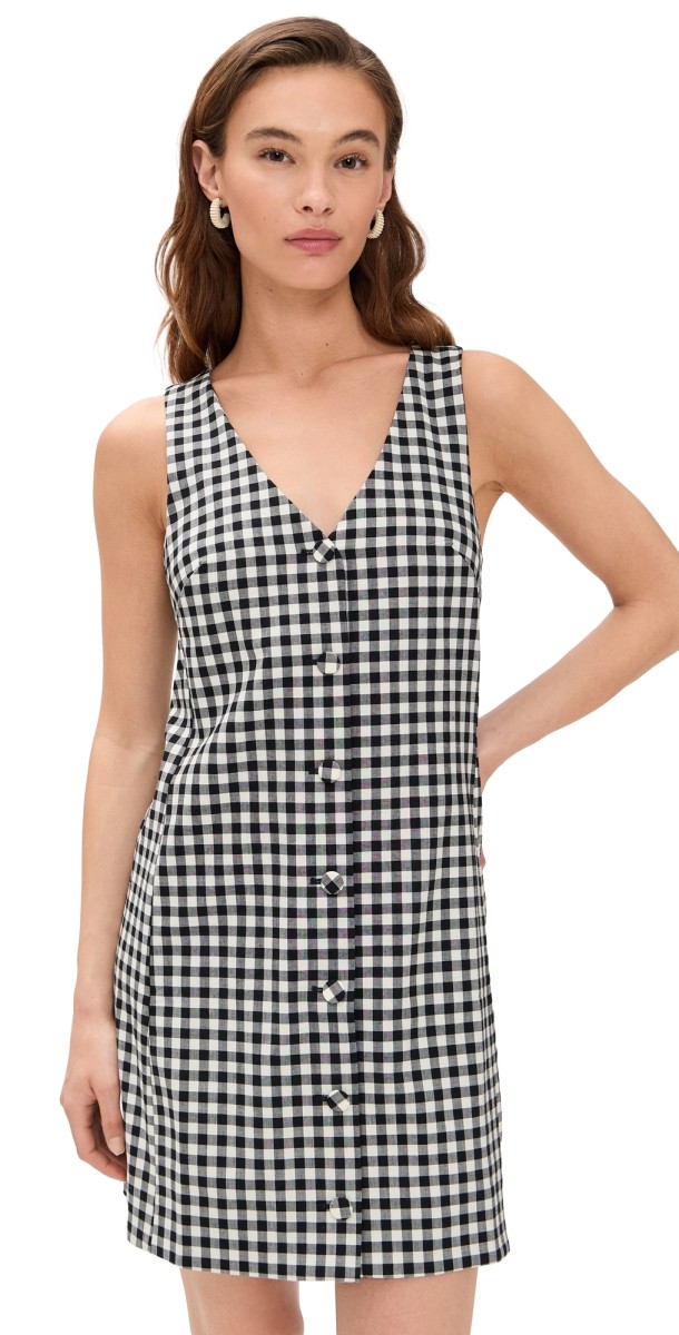Madewell V-Neck Mini Vest Dress in Gingham Black And White Gingham