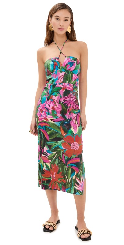 FARM Rio Jardin De Reve Multicolor Strapless Midi Dress Jardin De Reve Multicolor