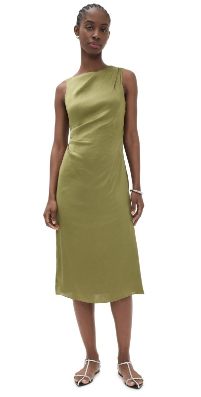 Theory Shoulder Drape Dress Avocado
