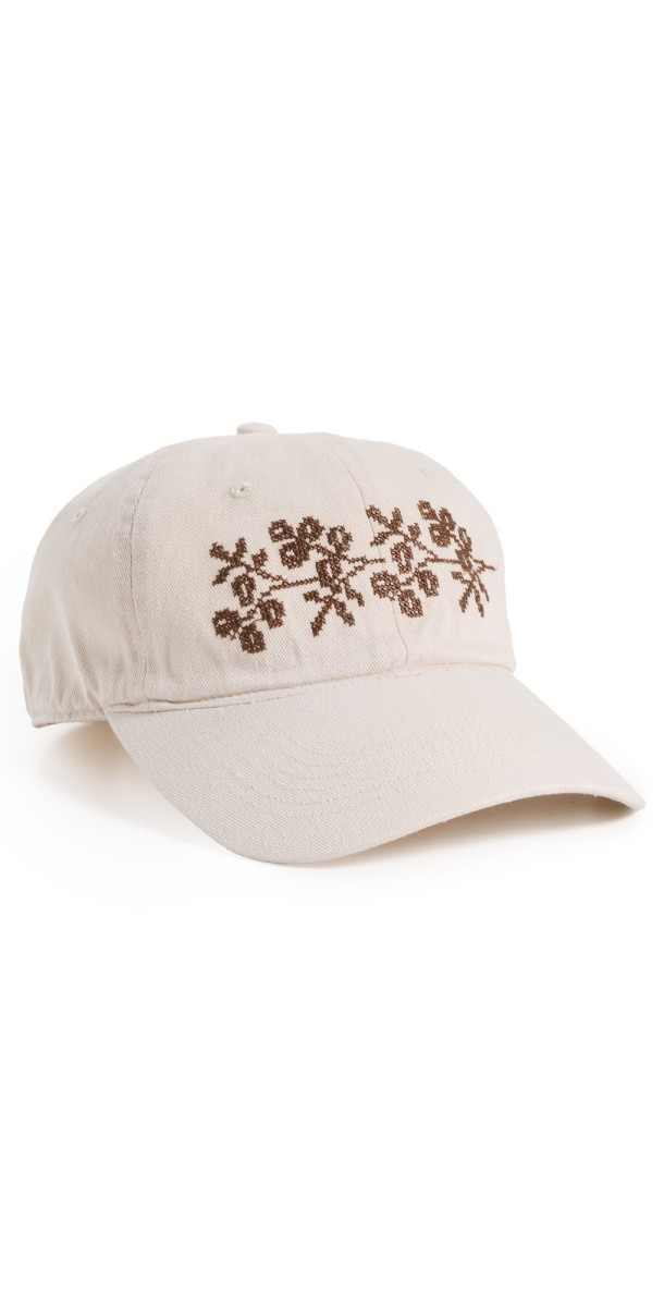 Loeffler Randall Cairo Baseball Cap Natural Canvas w/ Brown Embroid