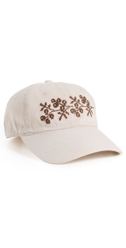 Loeffler Randall Cairo Baseball Cap Natural Canvas w/ Brown Embroid