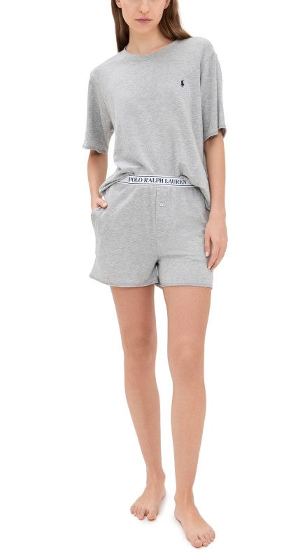 Polo Ralph Lauren French Terry Short Sleeve Pajama Set Heather Grey