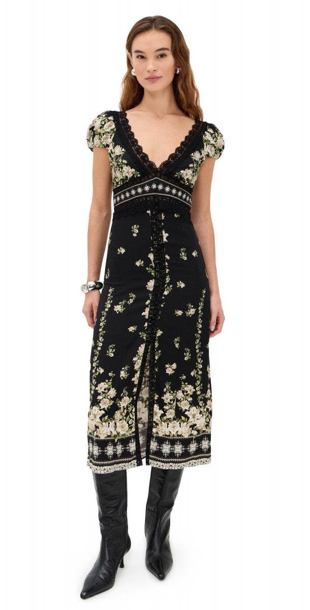 alice + olivia Rose Lace Detail Midi Dress FREE FALLING