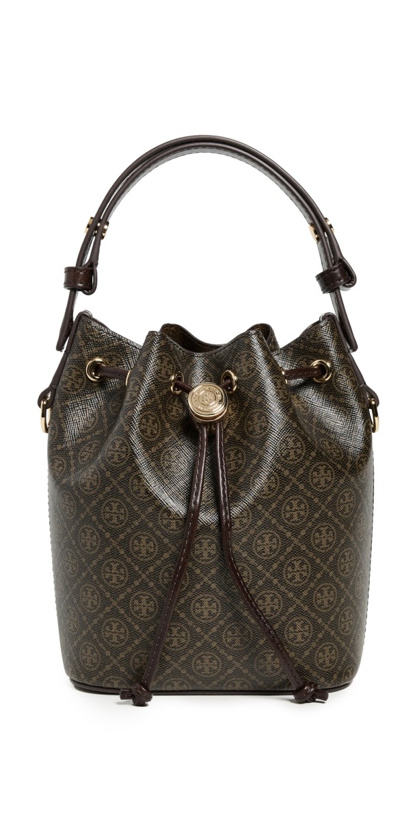 Tory Burch T Monogram Coated Canvas Mini Bucket Bag French Press