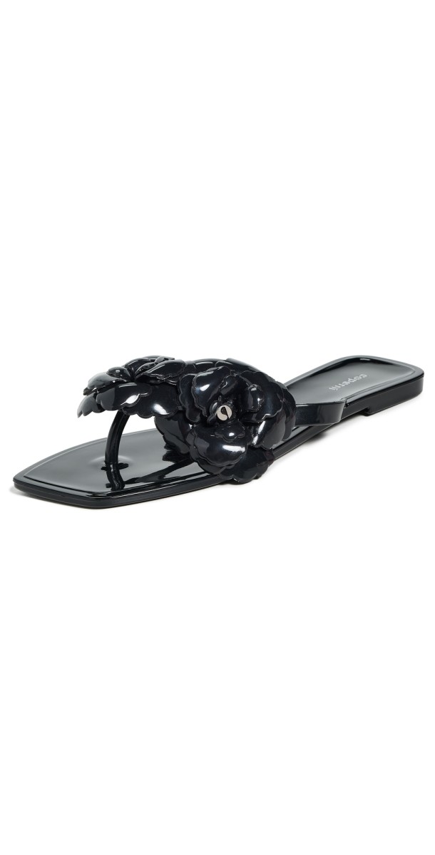 Coperni Silicone Flower Flat Sandals Black