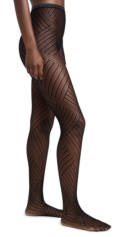 Stems Geometric Fishnet Tights Black
