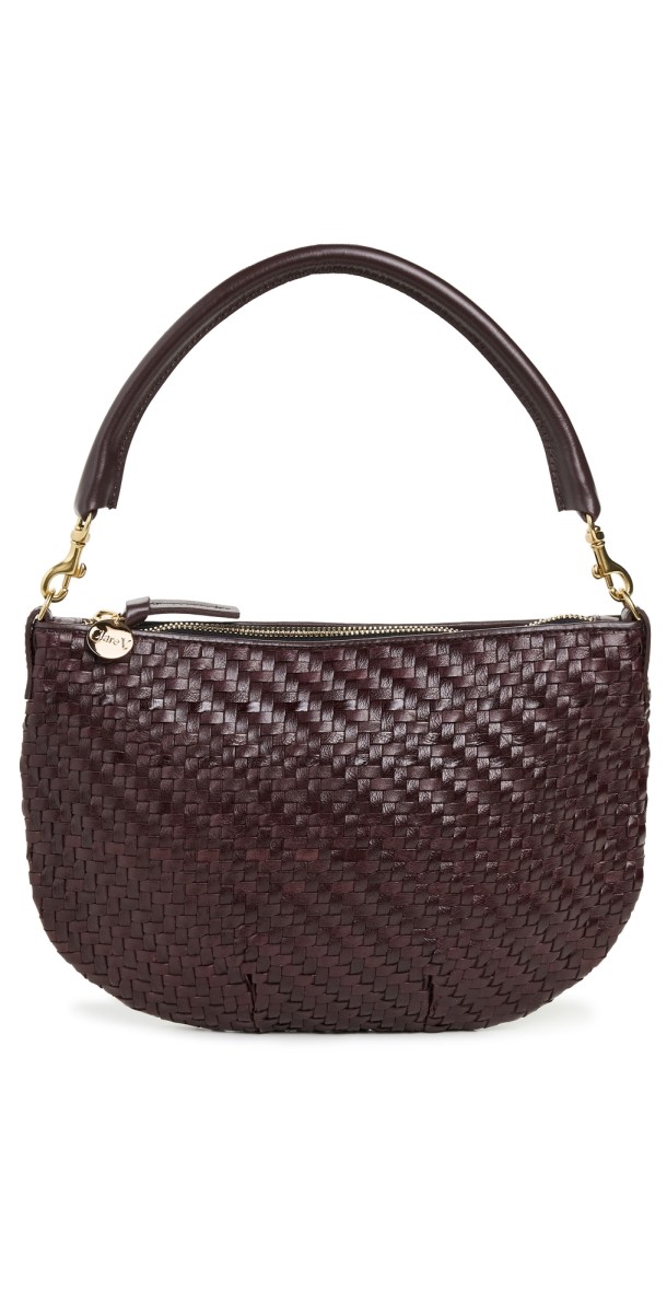 Clare V. Petit Moyen Messenger Bag Plum Woven Zig Zag